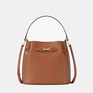 Michael Kors Outlet Carson Medium Pebbled Leather Convertible Bucket Crossbody Bag - LUGGAGE