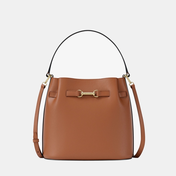 Michael Kors Outlet Carson Medium Pebbled Leather Convertible Bucket Crossbody Bag - LUGGAGE