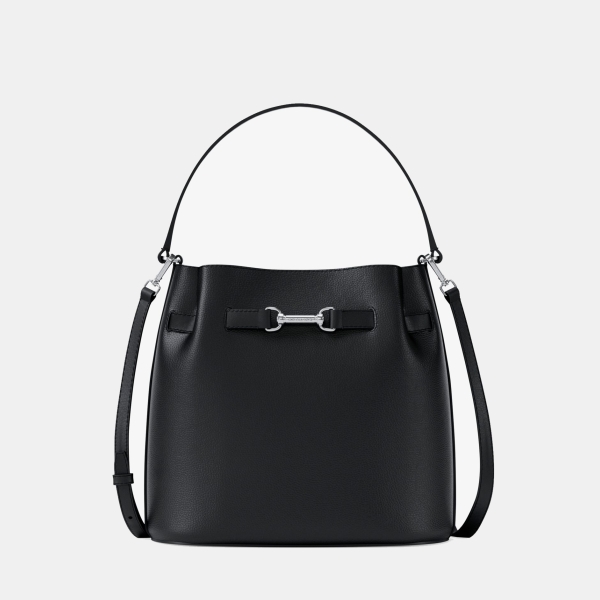 Michael Kors Outlet Carson Medium Pebbled Leather Convertible Bucket Crossbody Bag - BLACK