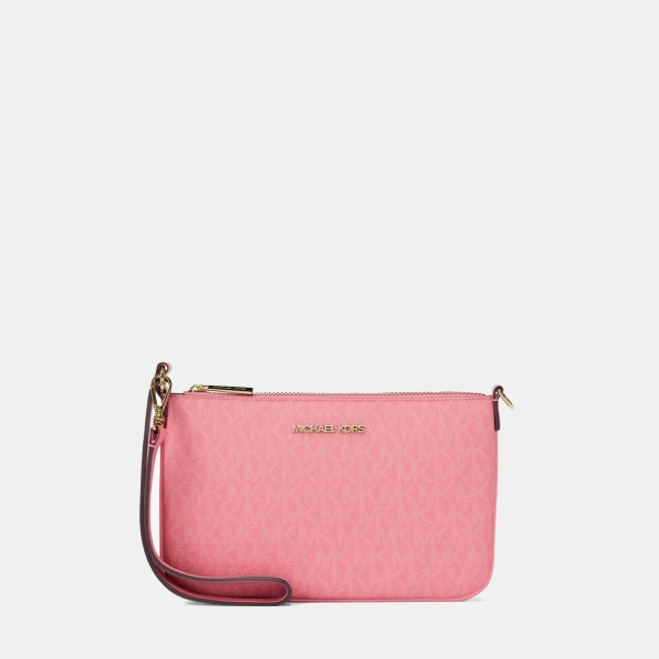 Michael Kors Outlet Jet Set Small Signature Logo Convertible Wristlet - CARNATION