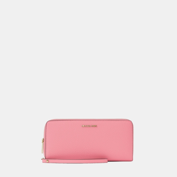 Michael Kors Outlet Jet Set Travel Large Pebbled Leather Wristlet - CARNATION