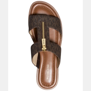 Women's Berkley Slip-On Flat Sandals - Brown Logo Canvas - Image 4