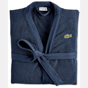 Lacoste Logo Patch 100% Cotton Pique Bath Robe - Black Iris - Image 3