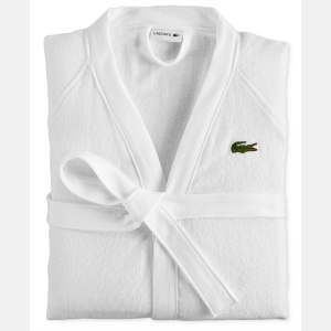 Lacoste Logo Patch 100% Cotton Pique Bath Robe - White - Image 3