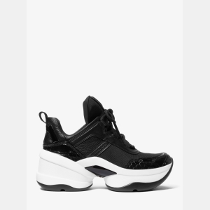 Michael Kors Outlet Olympia Mixed-Media Trainer - BLACK - Image 3