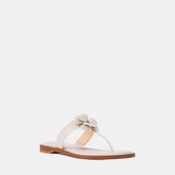 Michael Kors Outlet Callie Embellished Signature Logo Trim Thong Sandal - LT CREAM
