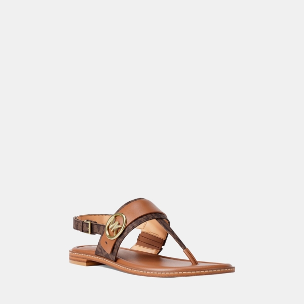 Michael Kors Outlet Carmen Signature Logo Thong Sandal - BROWN