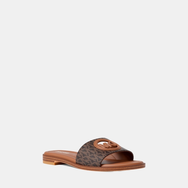 Michael Kors Outlet Carissa Signature Logo Slide Sandal - BROWN MULTI