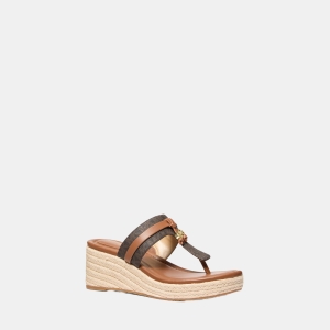 Michael Kors Outlet Zoe Signature Logo Wedge Sandal - BROWN