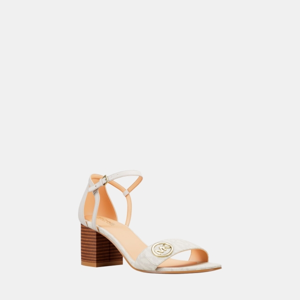 Michael Kors Outlet Hannah Signature Logo Block Heel Sandal - VANILLA