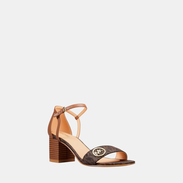 Michael Kors Outlet Hannah Signature Logo Block Heel Sandal - BROWN