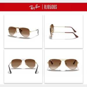 Ray-Ban Junior Kids' Aviator RJ9506S Aviator Sunglasses for Junior Kids' +BUNDLE with ACCESSORY EYEWEAR KIT - Arista / Brown Gradient Dark Brown - Image 4