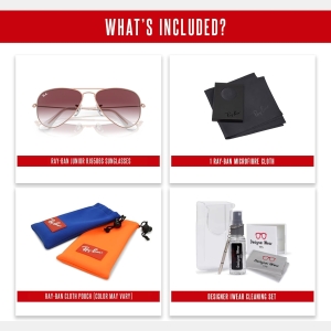 Ray-Ban Junior Kids' Aviator RJ9506S Aviator Sunglasses for Junior Kids' +BUNDLE with ACCESSORY EYEWEAR KIT - Rose Gold / Clear Gradient Dark Violet - Image 3