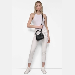 DKNY CAPRI HOBO CROSSBODY BAG - Black/Silver - Image 3