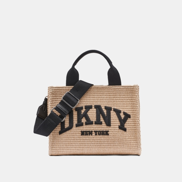 DKNY HADLEE SMALL STRAW LOGO TOTE - Natural/Black