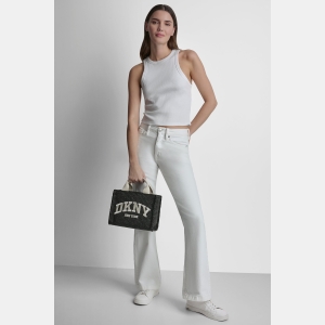 DKNY HADLEE SMALL STRAW LOGO TOTE - Black/White - Image 8