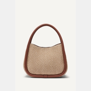 DKNY CAPRI WOVEN HOBO CROSSBODY BAG - Natural/Saddle - Image 5