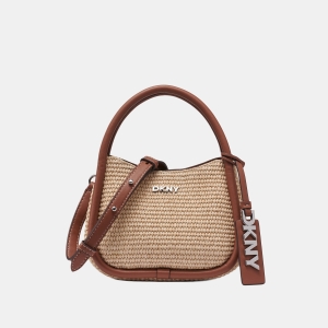 DKNY CAPRI WOVEN HOBO CROSSBODY BAG - Natural/Saddle