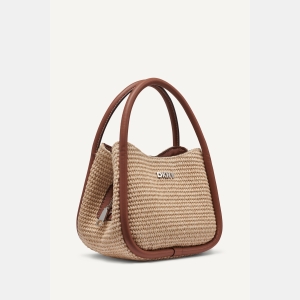 DKNY CAPRI WOVEN HOBO CROSSBODY BAG - Natural/Saddle - Image 3