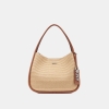 DKNY CAPRI WOVEN STRAW LARGE HOBO BAG - Natural/Saddle
