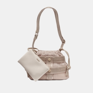 DKNY CHAYA MESH LOGO CROSSBODY BAG - Light Taupe