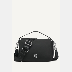 DKNY JENNY LOGO FLAP SHOULDER BAG - Black/Silver