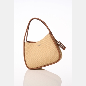 DKNY CAPRI WOVEN STRAW LARGE HOBO BAG - Natural/Saddle - Image 3