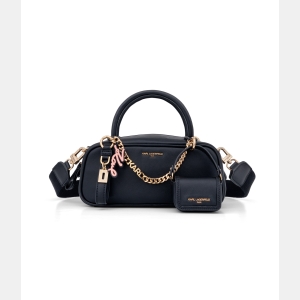 KARL LAGERFELD PARIS ZAYLIA MINI SATCHEL WITH CHAIN & MINI BAG - Black / Gold - Image 3