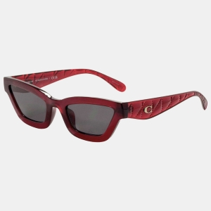 Coach Women's Red Rectangular Sunglasses - Transparent Deep Red