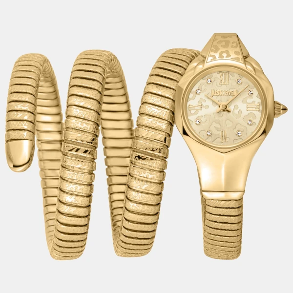 Just Cavalli Snake Quartz Champagne Dial Women's Watch - Gold