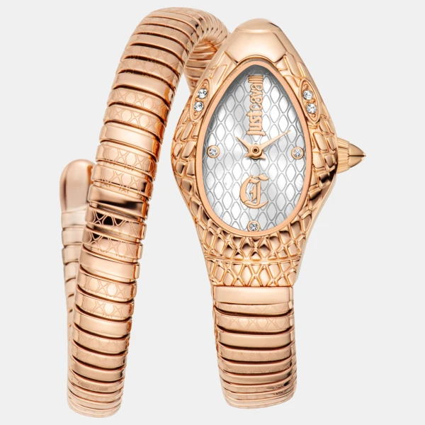 Just Cavalli Snake Quartz Silver Dial Women's Watch - Rose Gold