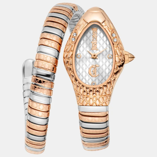 Just Cavalli Snake Quartz Silver Dial Women's Watch - Silver And Rose Gold