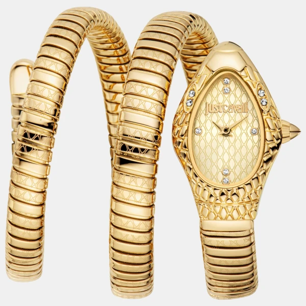 Just Cavalli Snake Quartz Champagne Dial Women's Watch - Gold