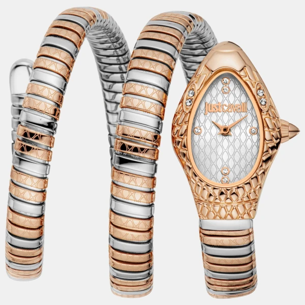Just Cavalli Snake Quartz Silver Dial Women's Watch - Silver And Rose Gold