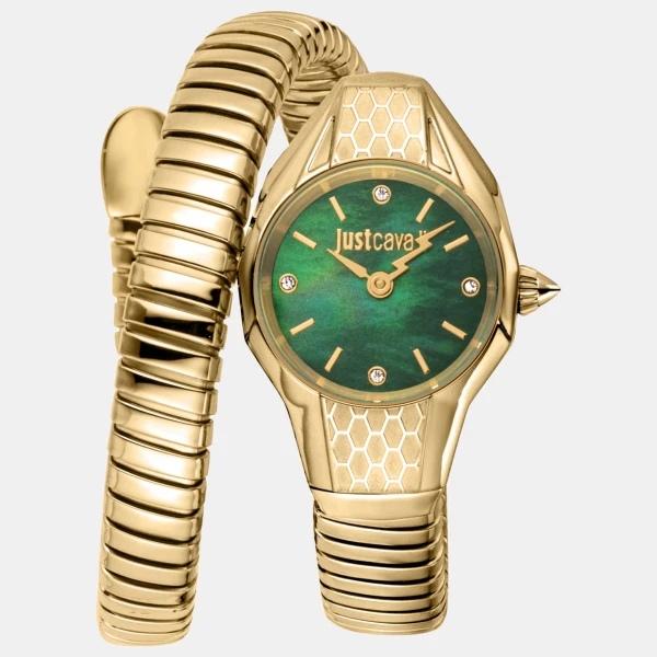 Just Cavalli Snake Quartz Green Mother-of-Pearl Dial Women's Watch - Gold
