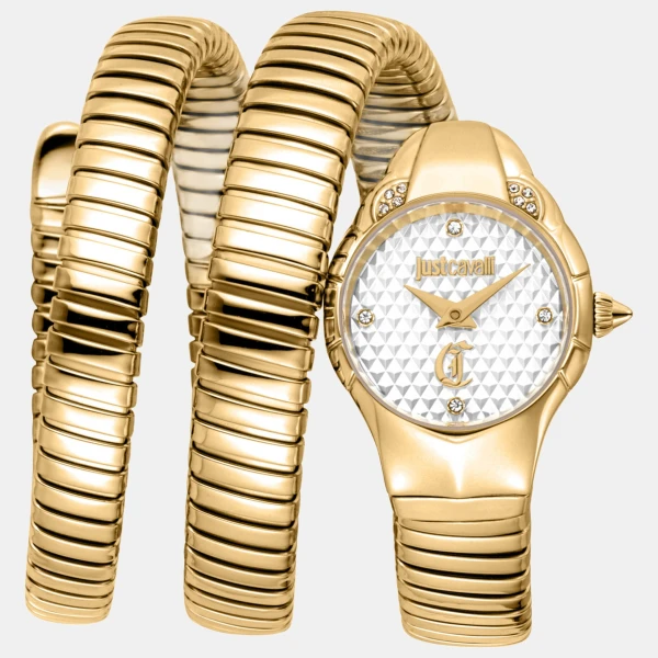 Just Cavalli Snake Quartz Silver Dial Women's Watch - Gold