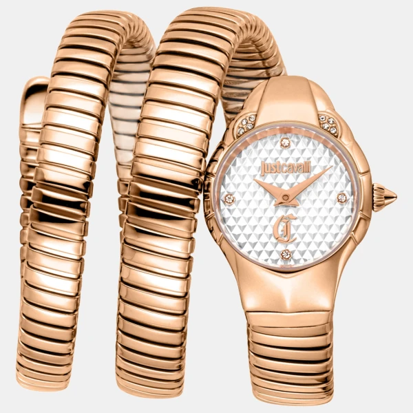 Just Cavalli Snake Quartz Silver Dial Women's Watch - Rose Gold