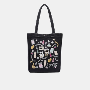KARL LAGERFELD PARIS CANNES KARL & CHOUPETTE CANVAS TOTE - Black