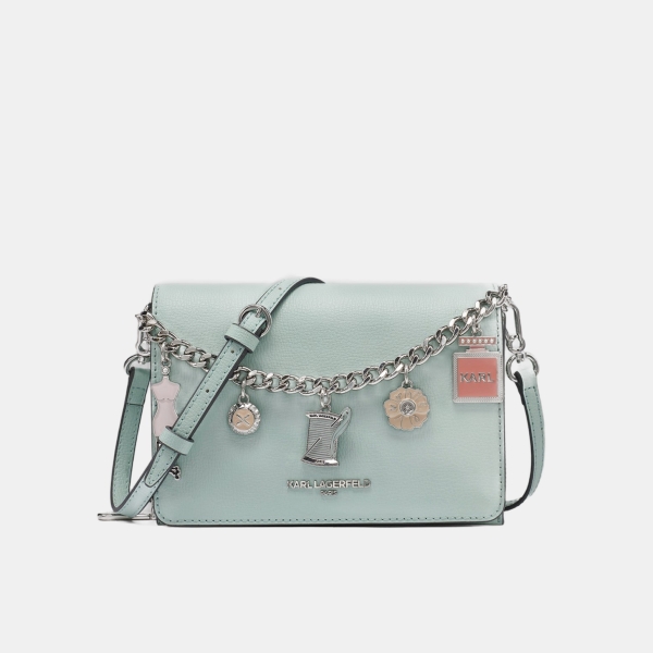 KARL LAGERFELD PARIS LOURDES CROSSBODY WITH FASHION CHAIN - Fresh Mint