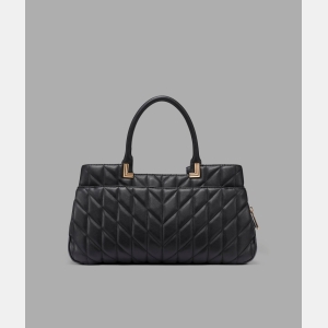 KARL LAGERFELD PARIS MERIBEL SATCHEL WITH OVERSIZED FASHION PINS - Black / Gold - Image 4