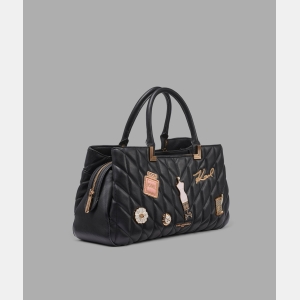 KARL LAGERFELD PARIS MERIBEL SATCHEL WITH OVERSIZED FASHION PINS - Black / Gold - Image 3