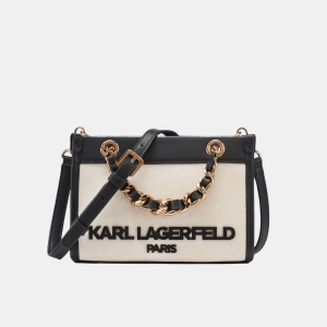 KARL LAGERFELD PARIS SAVOIE MINI CROSSBODY CANVAS - Natural/Black