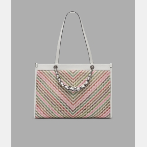 KARL LAGERFELD PARIS SAVOIE RAFFIA TOTE WITH CHAIN STRAP - Raffia Multi Combo - Image 4