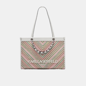KARL LAGERFELD PARIS SAVOIE RAFFIA TOTE WITH CHAIN STRAP - Raffia Multi Combo
