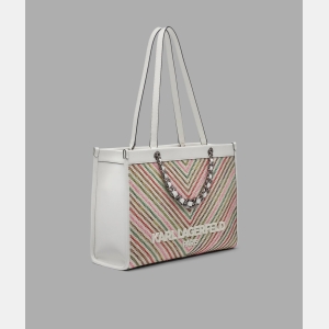 KARL LAGERFELD PARIS SAVOIE RAFFIA TOTE WITH CHAIN STRAP - Raffia Multi Combo - Image 3