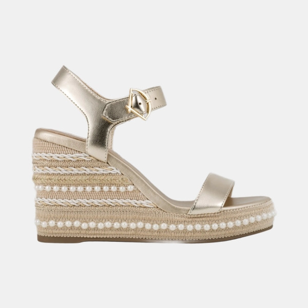 KARL LAGERFELD PARIS CALZONA WEDGE SANDAL - White Gold