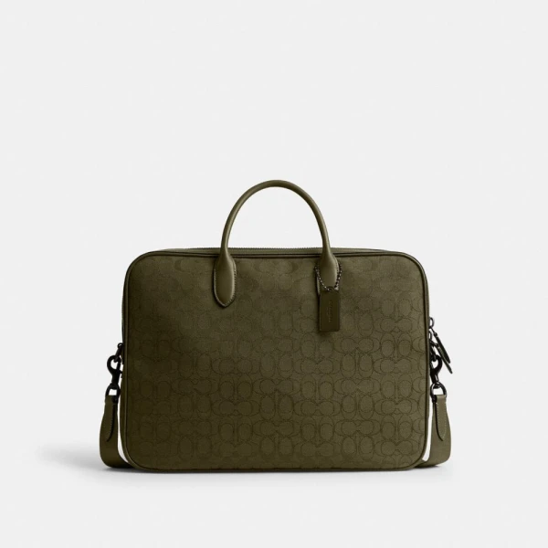 Coach Theo Work Bag In Signature Jacquard - Olive Drab