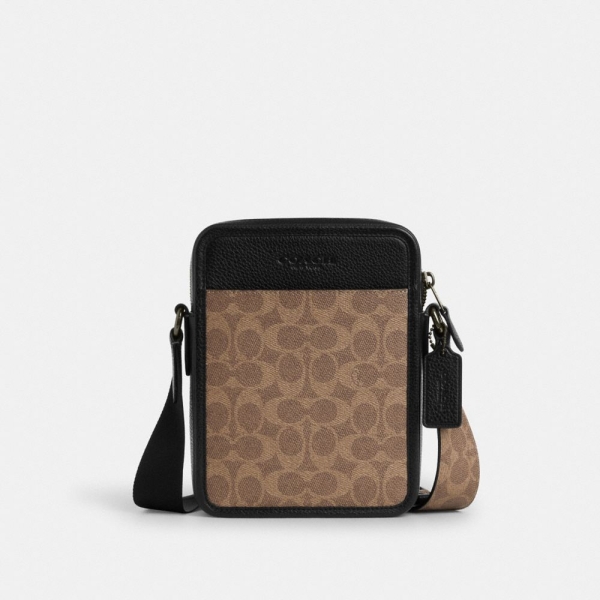 Coach Sullivan Crossbody Bag In Signature Canvas - Gunmetal/Tan/Black