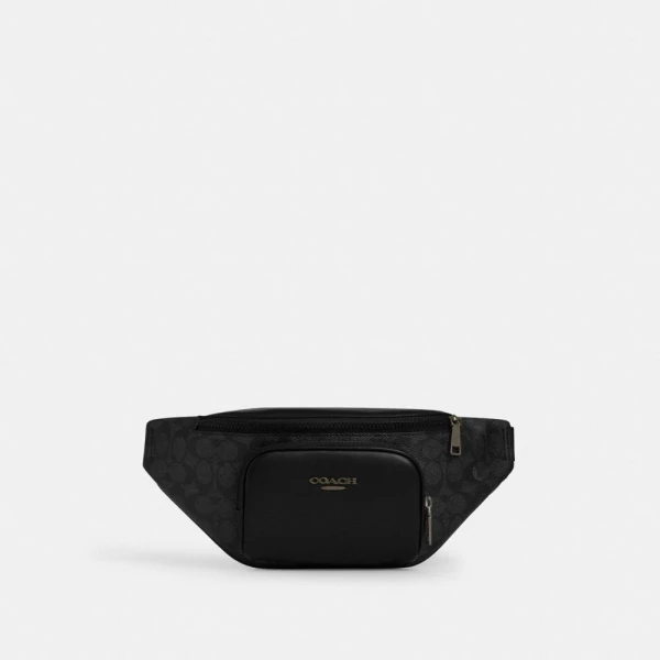 Coach Racer Small Belt Bag In Signature Canvas - Gunmetal/Charcoal/Black