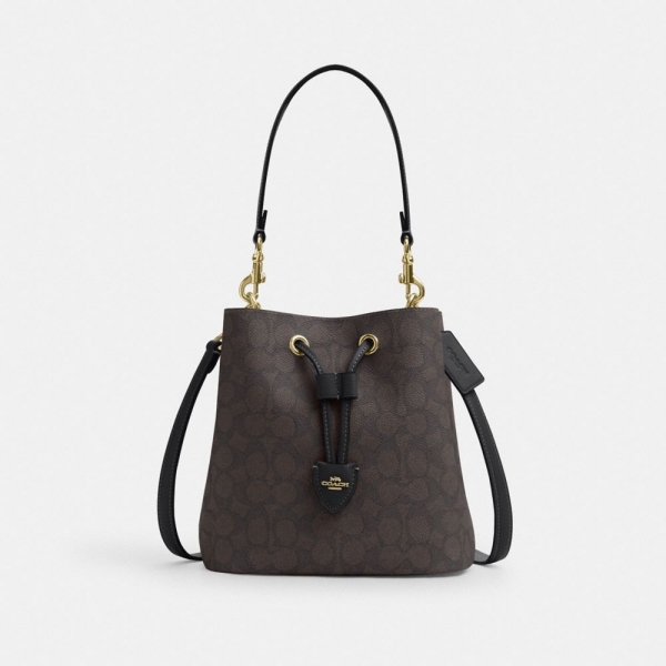 Coach Rowan Bucket Bag In Signature Canvas - Gold/Walnut/Black